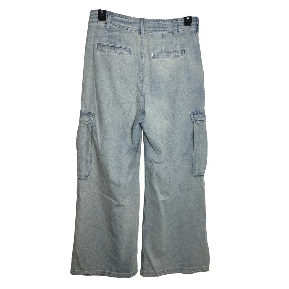 Pilcro Anthropologie Wide Leg Cargo Jeans Womens 29 Light Wash High Rise - Picture 3 of 8